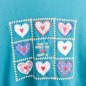 Vintage 90s Y2K Embroidered Oversized Cottagecore Hearts Dark Green Sweatshirt